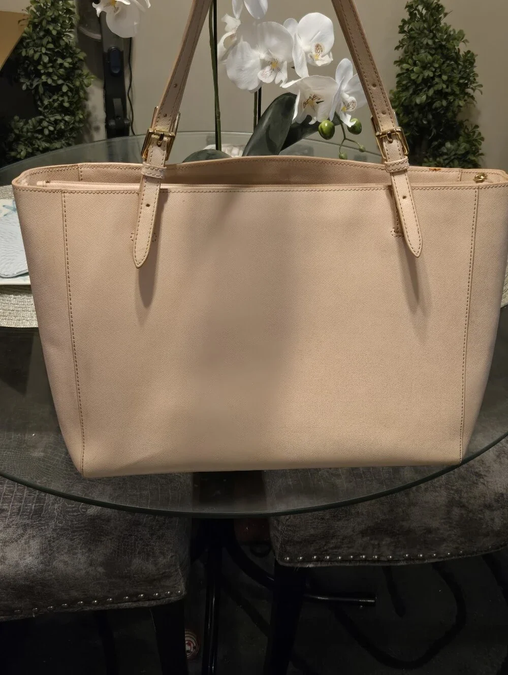 TORY BURCH York Small Tote Bag Pastel Baby Pink Saffiano Leather Diaper Work